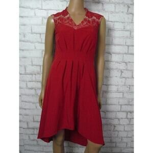 Chelsea & Violet Red Satin Nude Lace High Low Hem Dress Small NEW